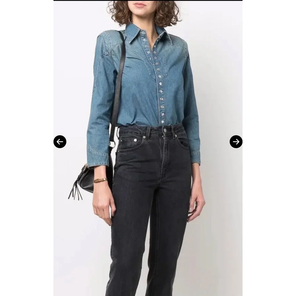 Zadig & Voltaire Thelmus Denim Western Shirt Size Medium Wash Blue Cotton Womens - Picture 3 of 13